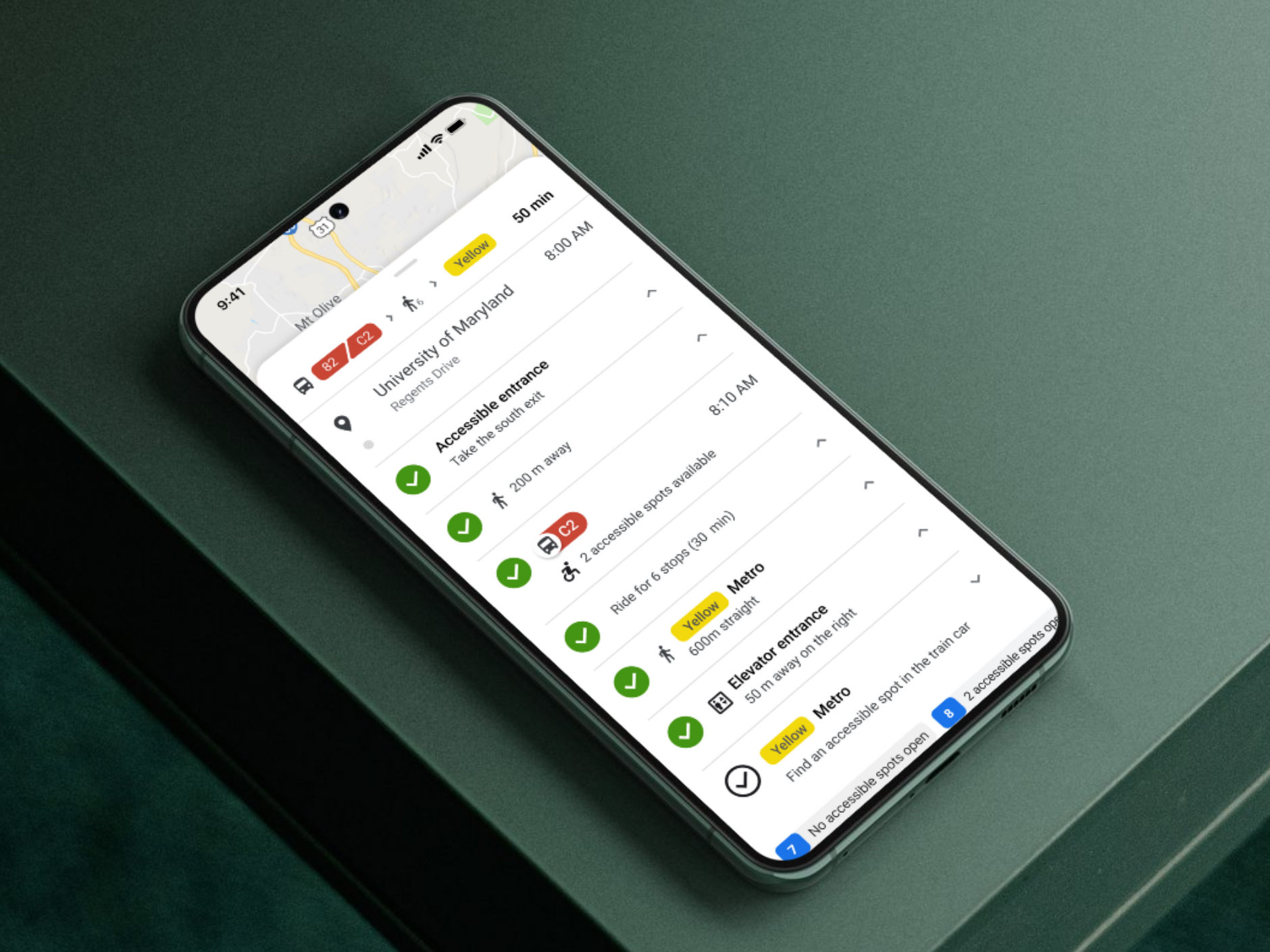 Mockup of a modified Google Maps app screen on an iPhone