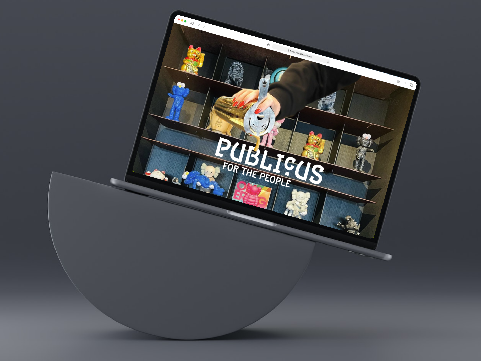 Colorful website mockup on a desktop screen that is tilted to the side.